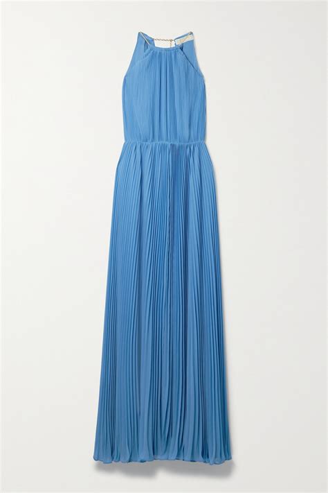 michael michael kors chain-embellished plissé-georgette halterneck maxi dress|Smocked Georgette Maxi Dress .